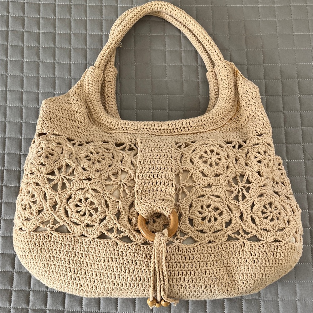 Elegant Cream Crochet Handbag